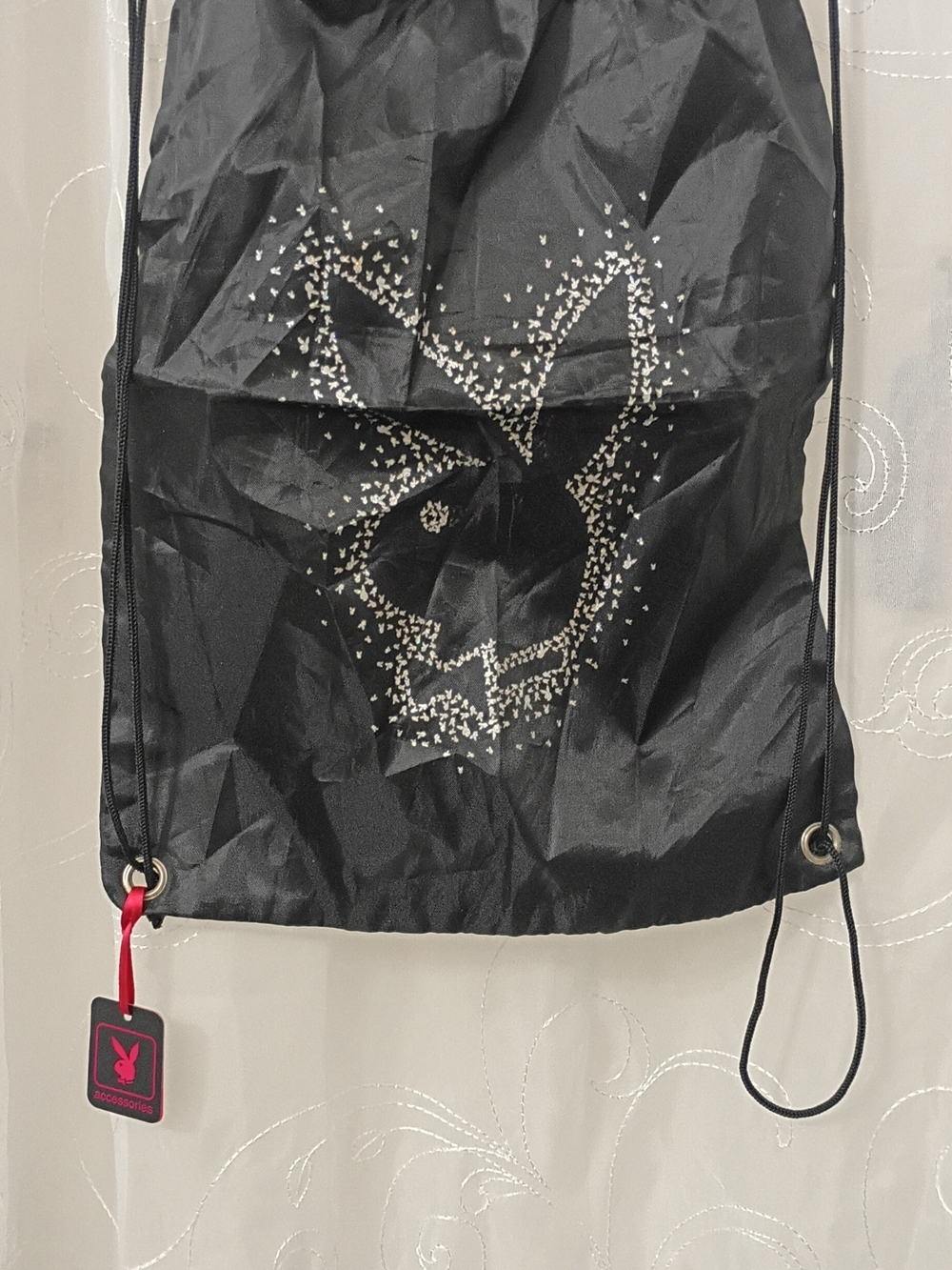 PLAYBOY  Drawstring Backpack with  Glittery Bunnys~